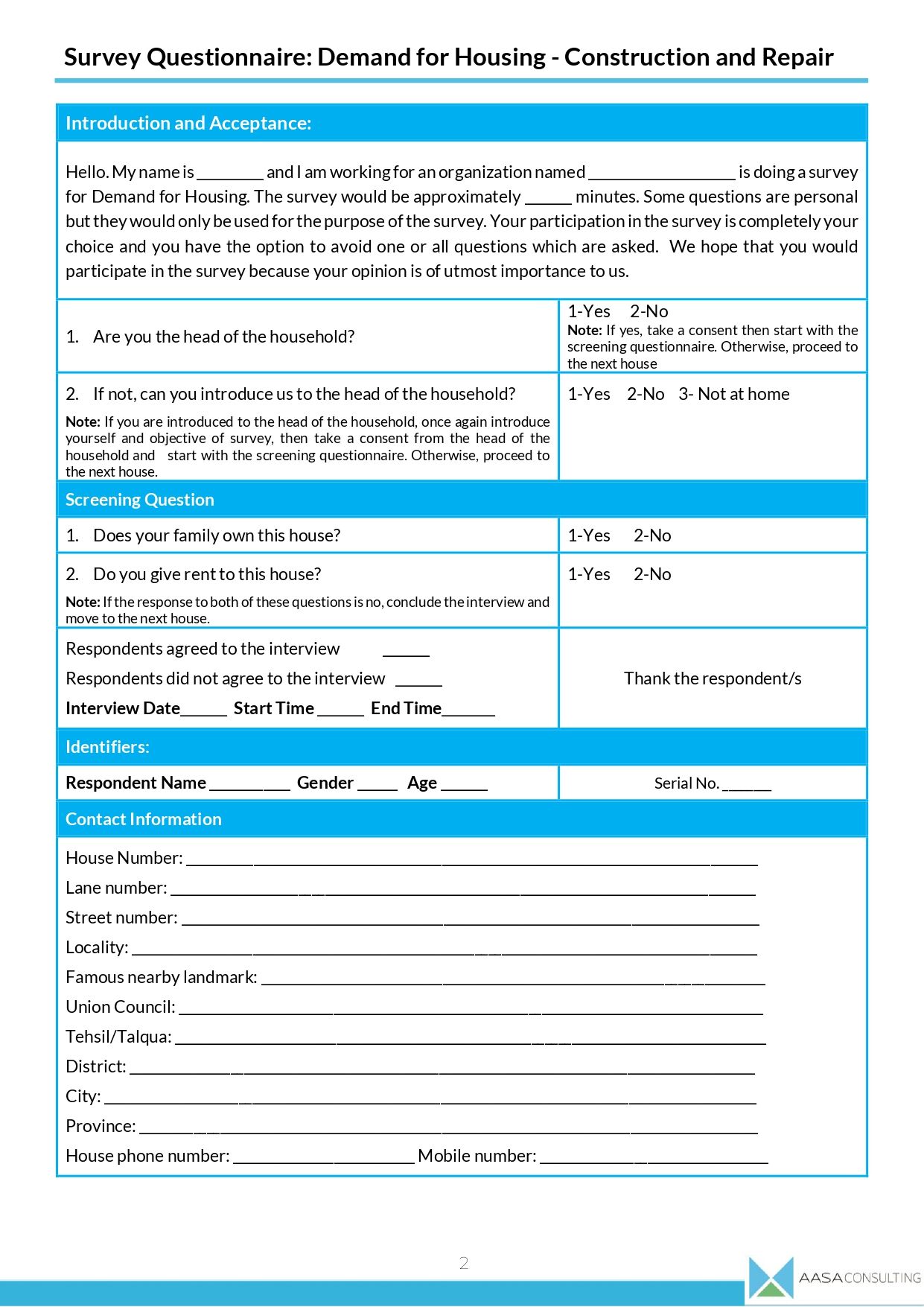 Survey Questionnaire: Demand for Housing - Construction and Repair - Image 2